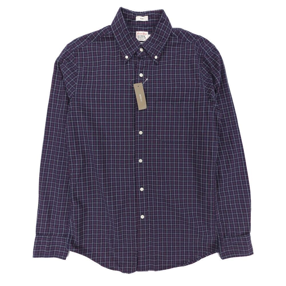 NWT J Crew Secret Wash cotton poplin shirt Slim Navy Gingham Old Money Preppy
